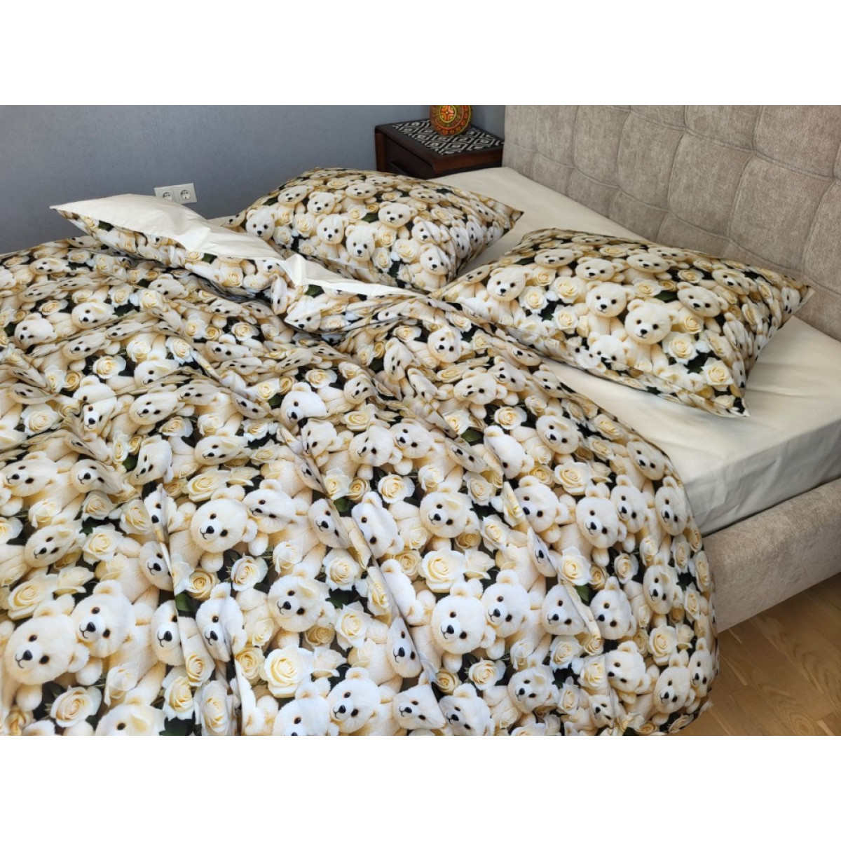 Бавовняна постіль cotton 5D Ведмедик із Трояндою